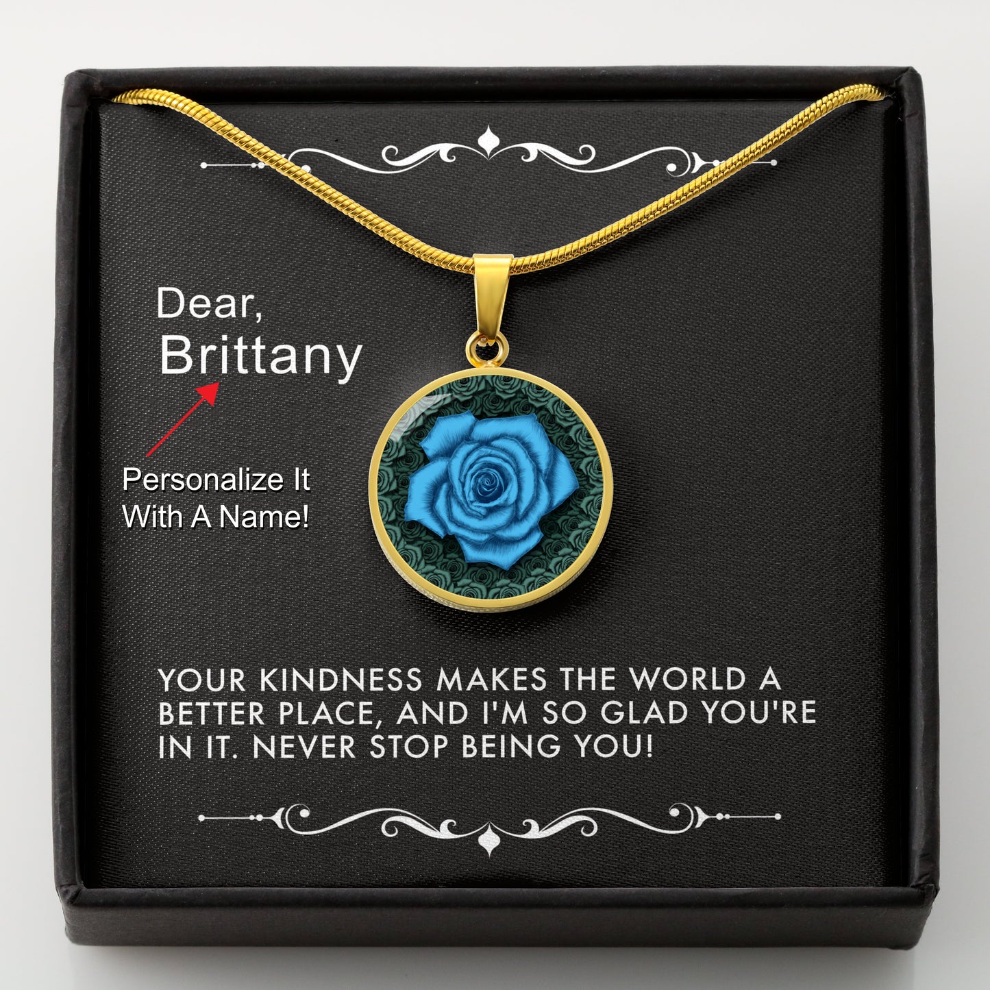 Kindness Changes Everything-The Blue Rose Pendant Necklace