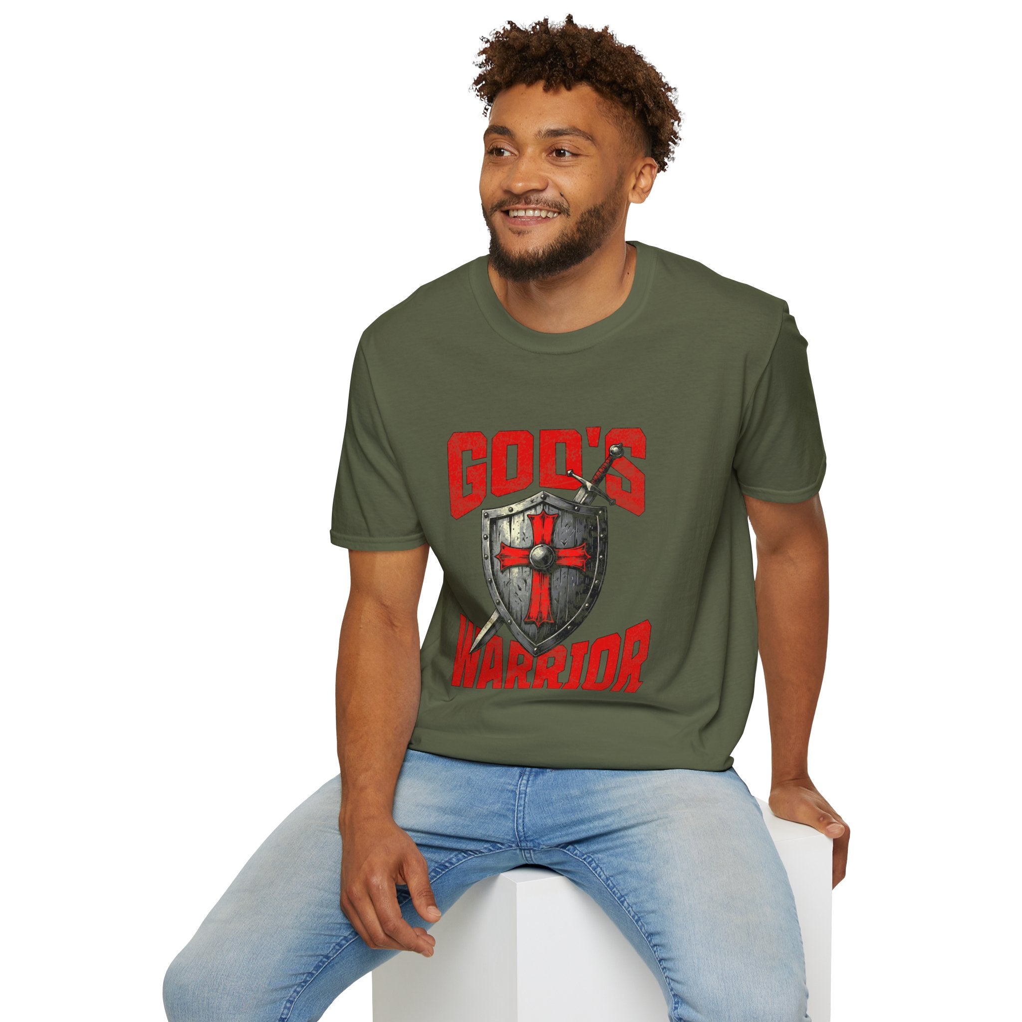 Gods Warrior Grunge Red Text-T-Shirt