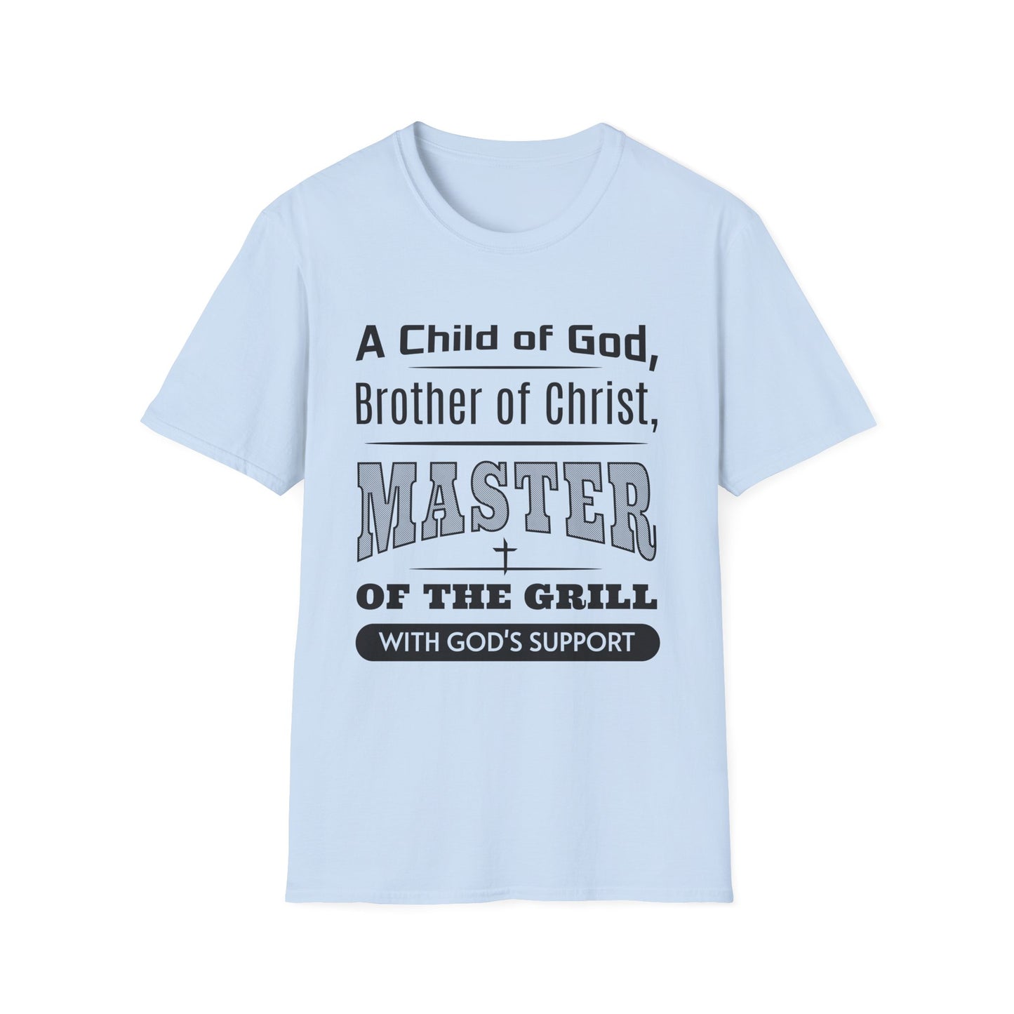 Light blue t-shirt with black text on a white background