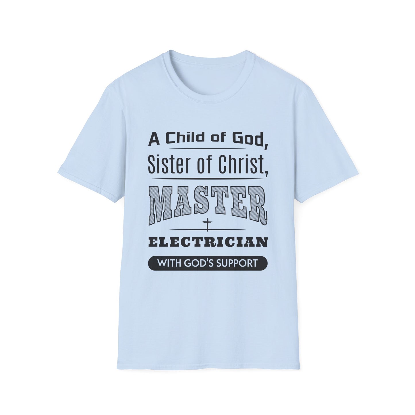 Light blue t-shirt with text design on a white background