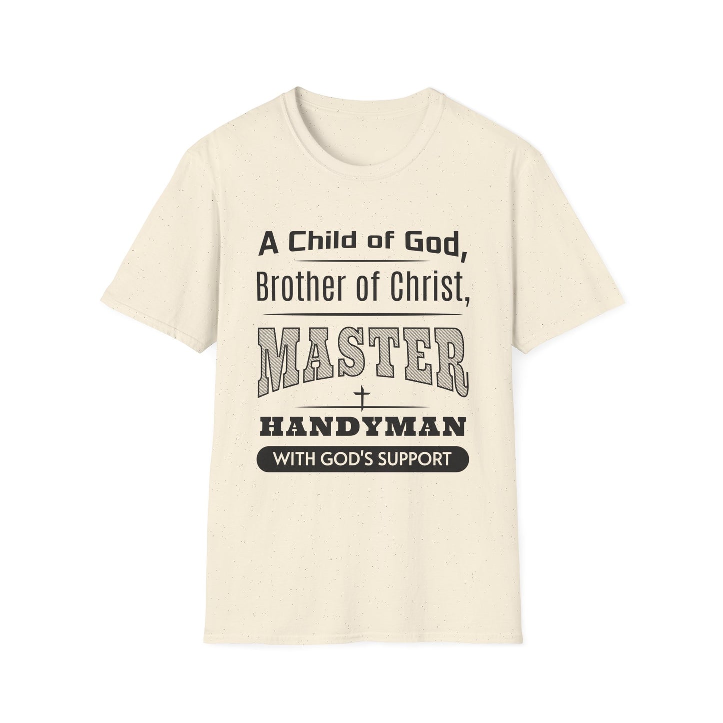 Beige t-shirt with text design on a white background