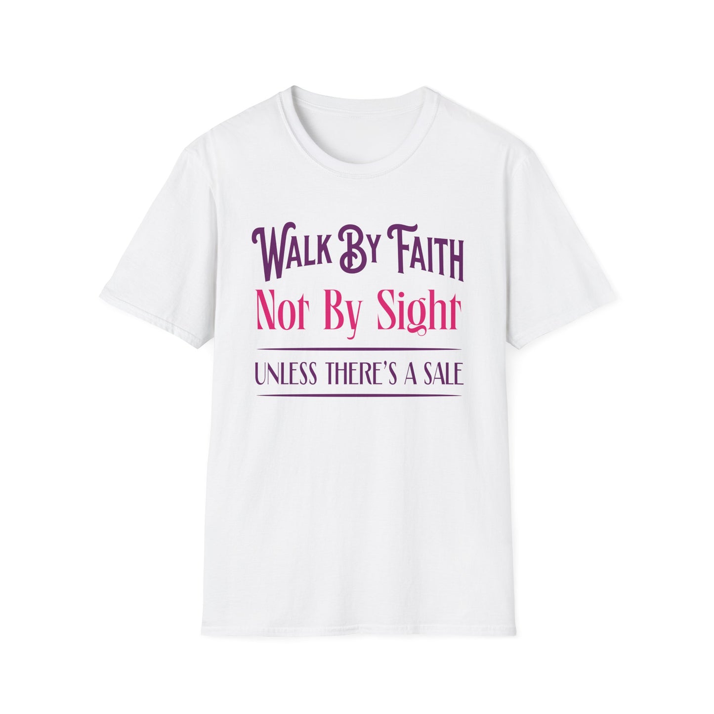 White t-shirt with humorous text design on a white background