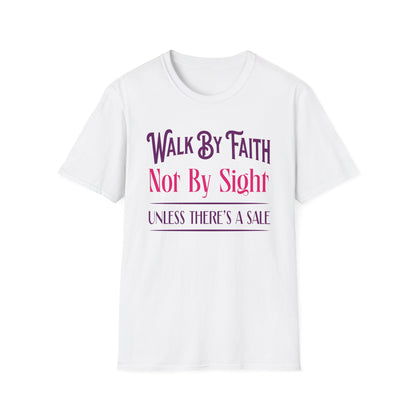 White t-shirt with humorous text design on a white background