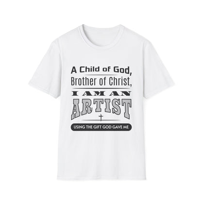 White t-shirt with black text on a white background