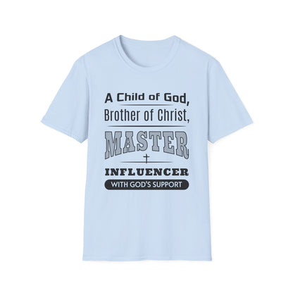 Light blue t-shirt with black text on a white background