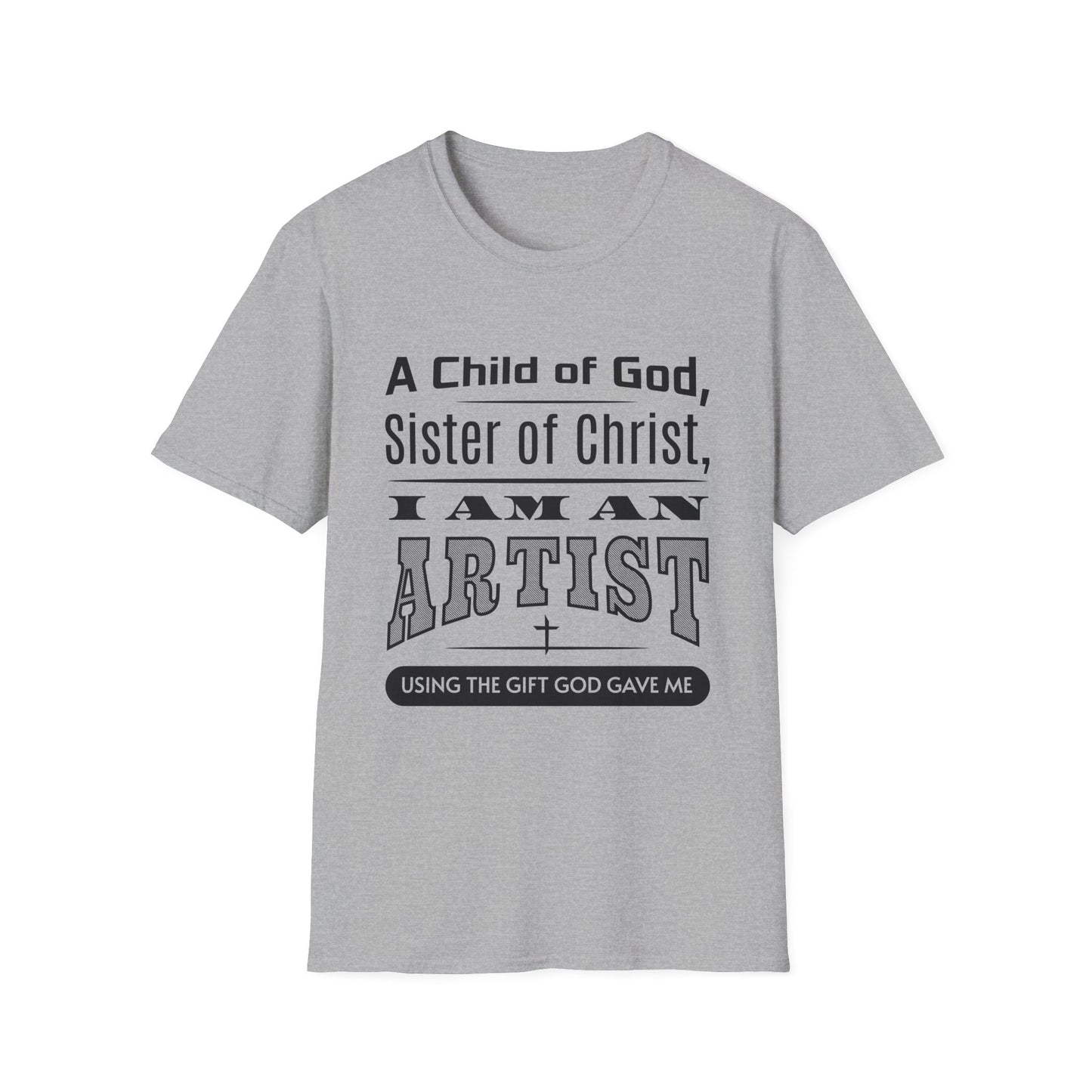 Gray t-shirt with text on a white background