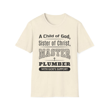 Beige t-shirt with black text on a white background