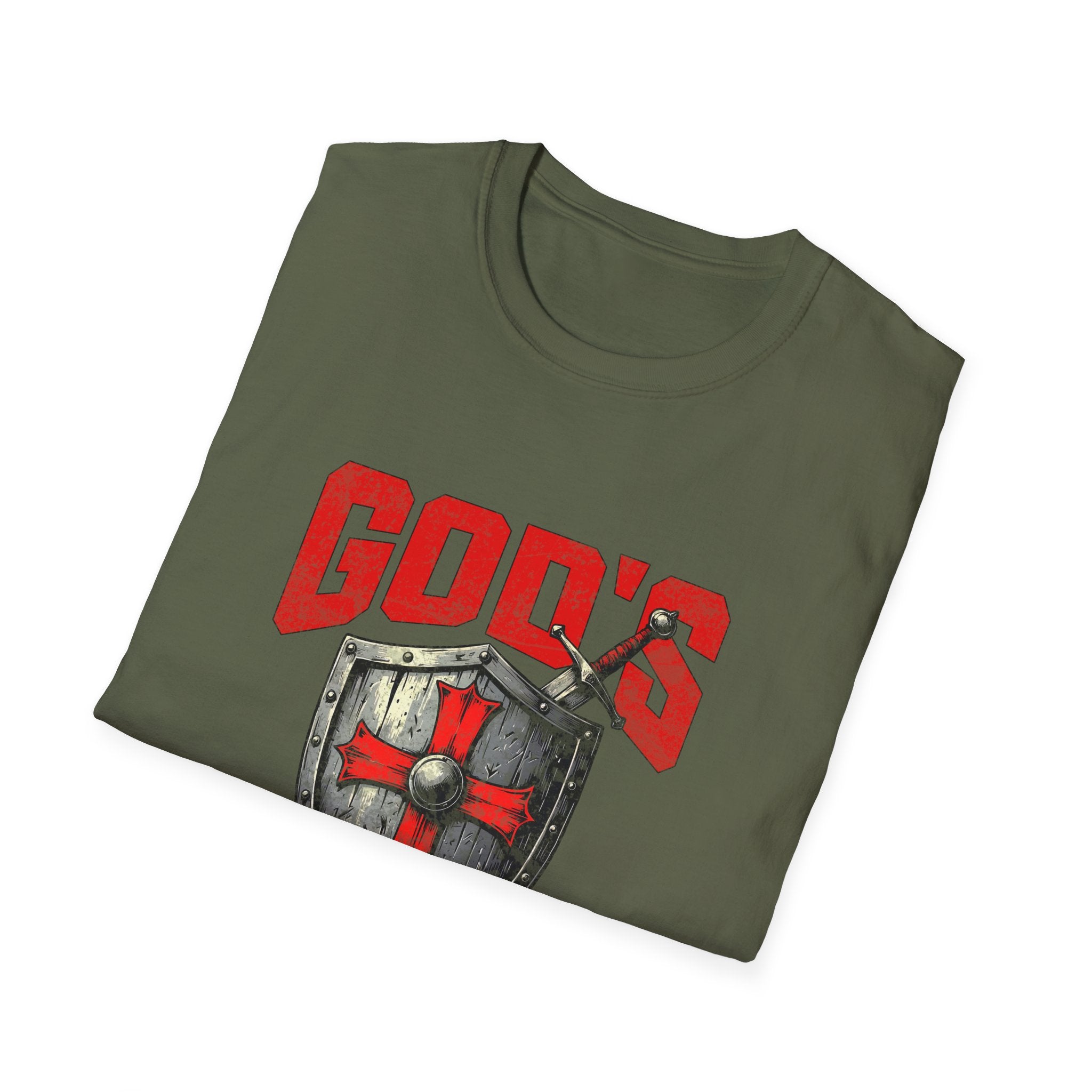 Gods Warrior Grunge Red Text-T-Shirt