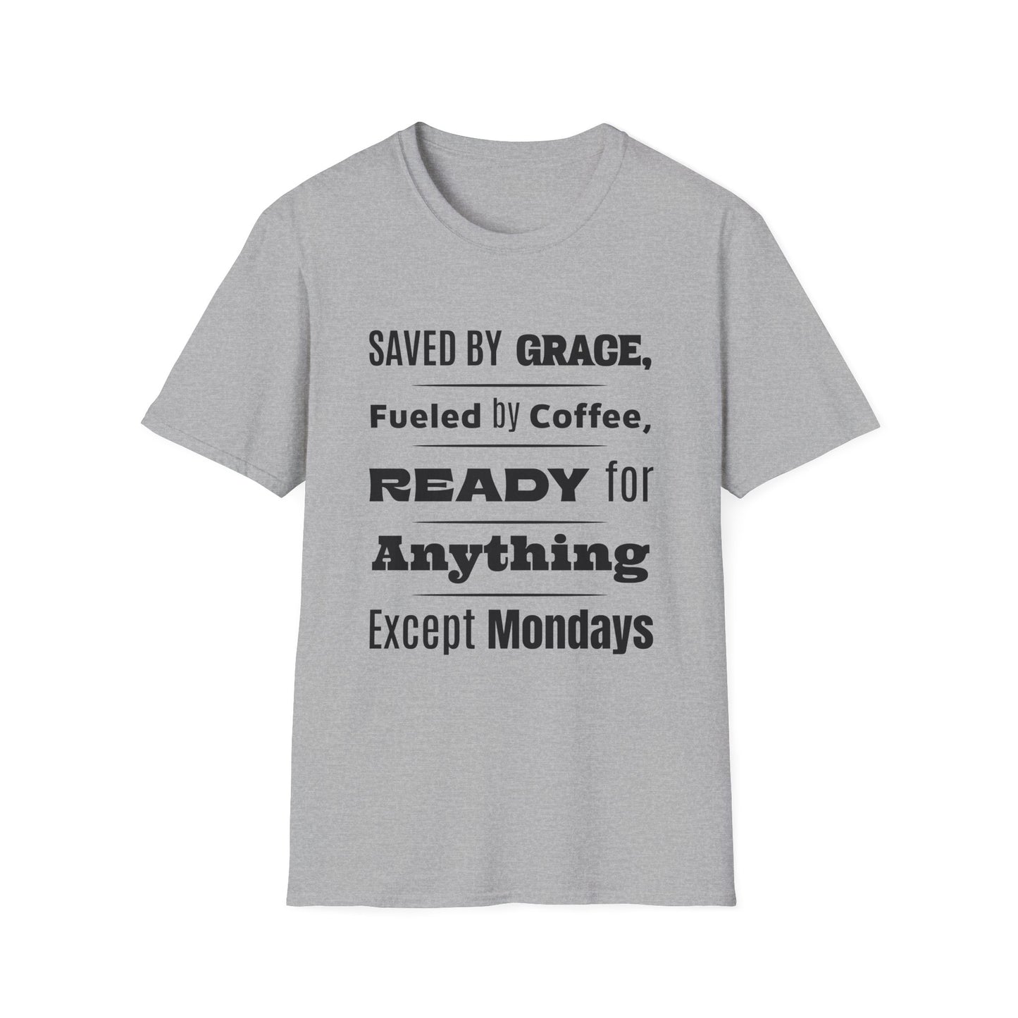 Gray t-shirt with motivational text on a white background