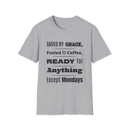 Gray t-shirt with motivational text on a white background