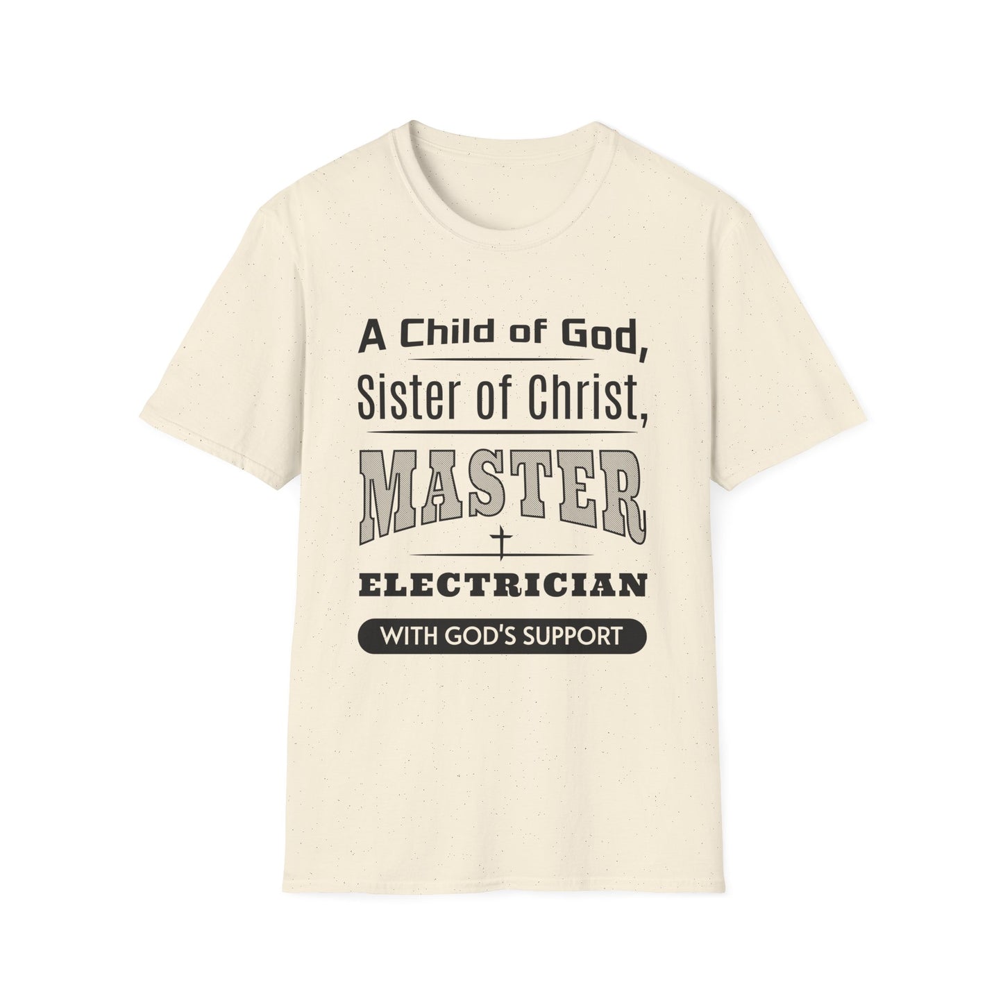 Beige t-shirt with text design on a white background