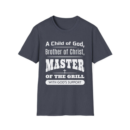 Gray t-shirt with white text on a white background