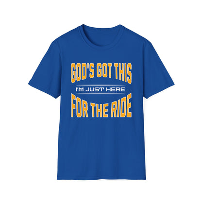 Blue t-shirt with motivational text on a white background