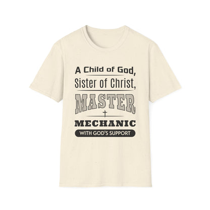 Beige t-shirt with black text on a white background