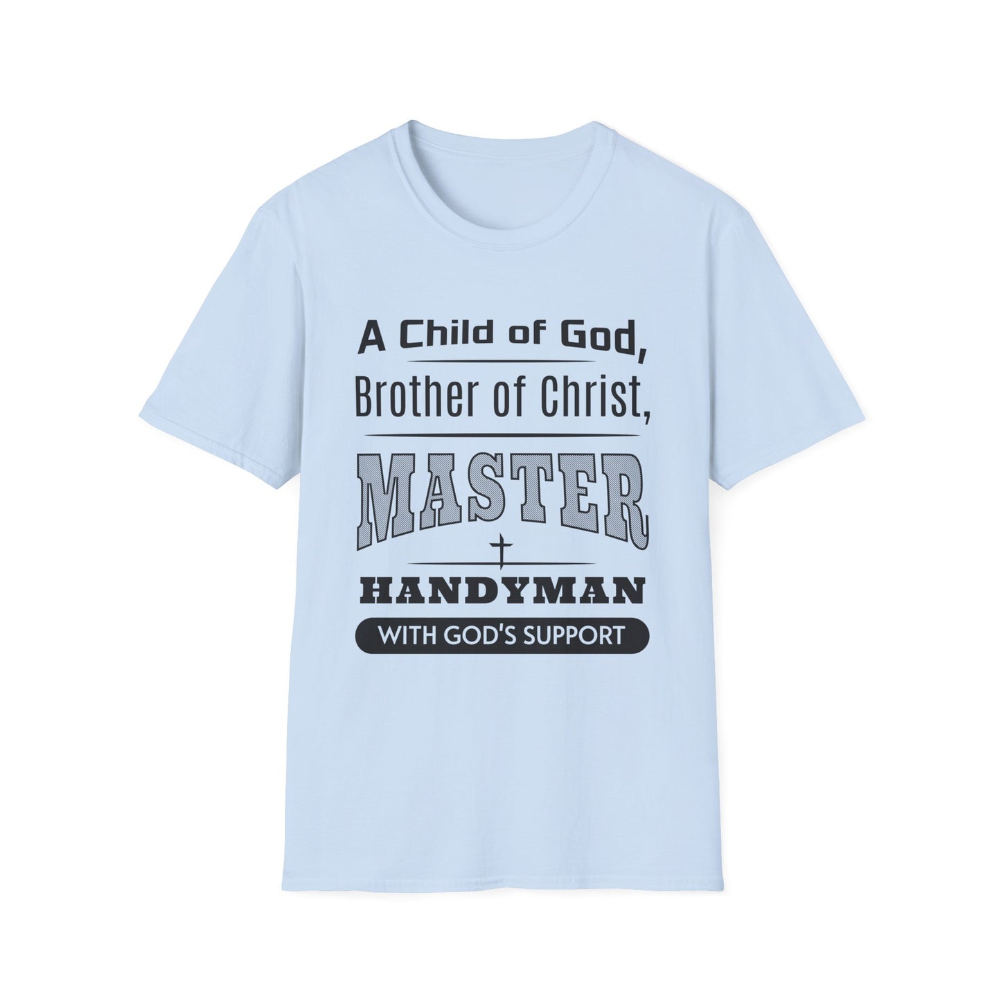 Light blue t-shirt with text design on a white background