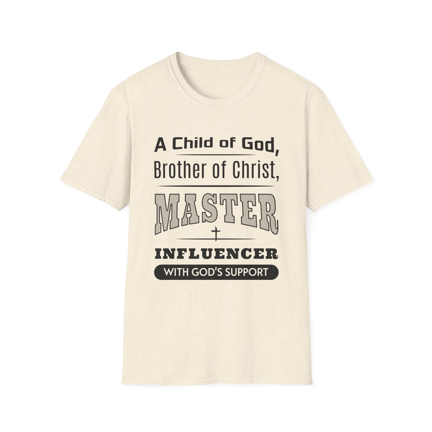 Beige t-shirt with text design on a white background