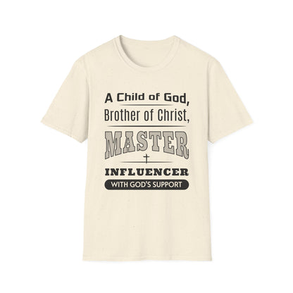 Beige t-shirt with text design on a white background