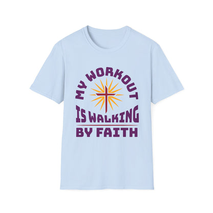 Light blue t-shirt with motivational quote and sun graphic on a white background