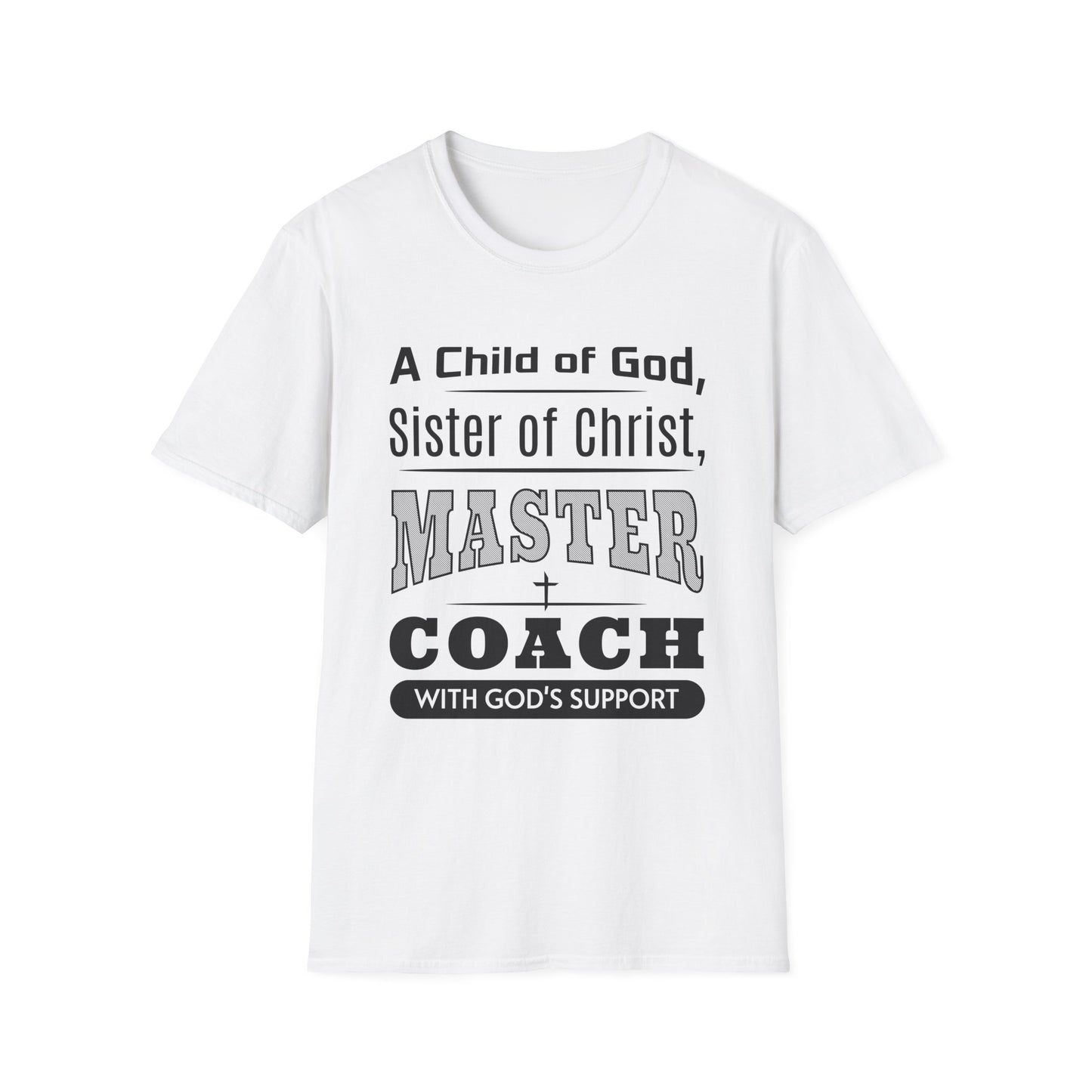 White t-shirt with text design on a white background