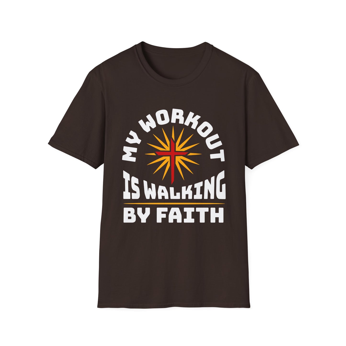 Brown t-shirt with motivational quote and sun graphic on a white background