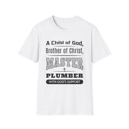 White t-shirt with black text on a white background