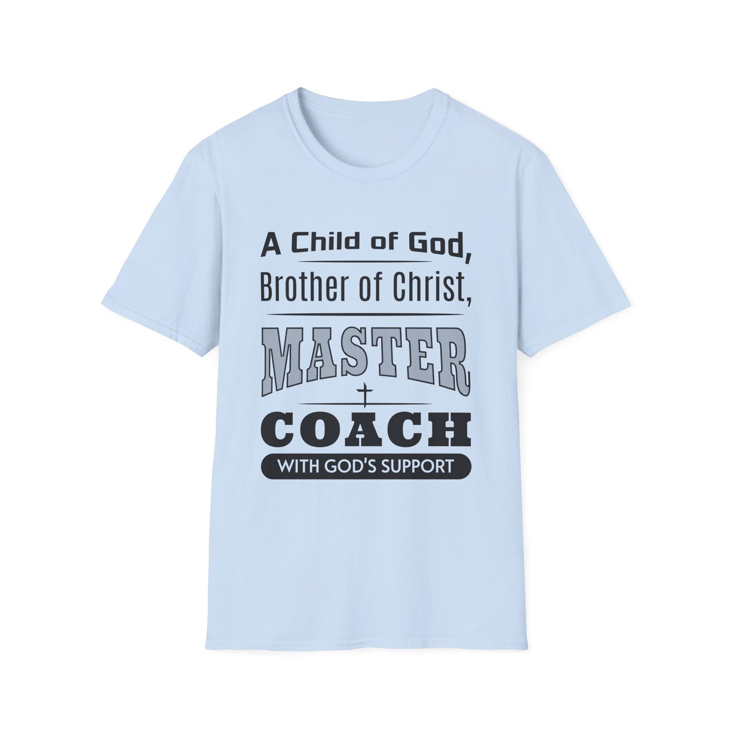Light blue t-shirt with text design on a white background