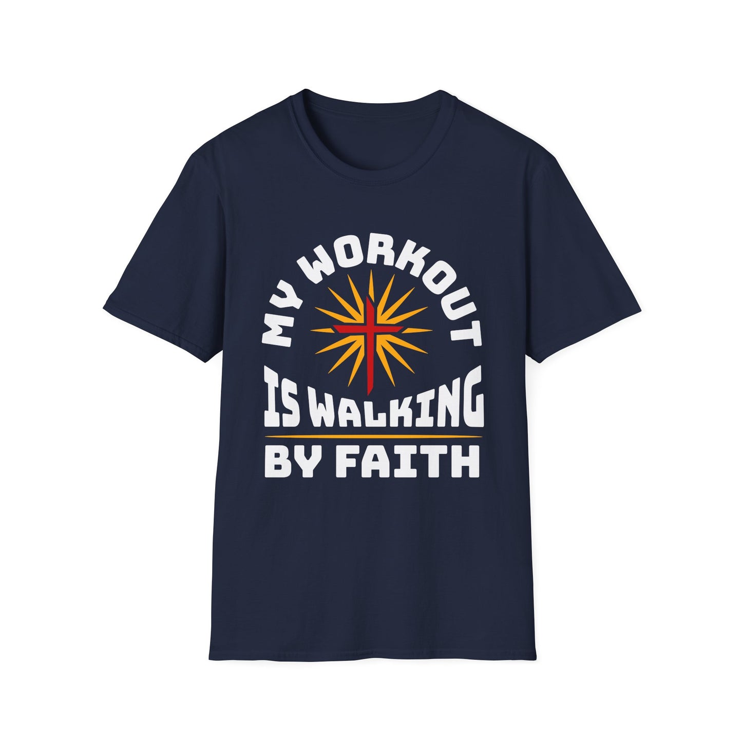 Navy blue t-shirt with motivational quote design on a white background