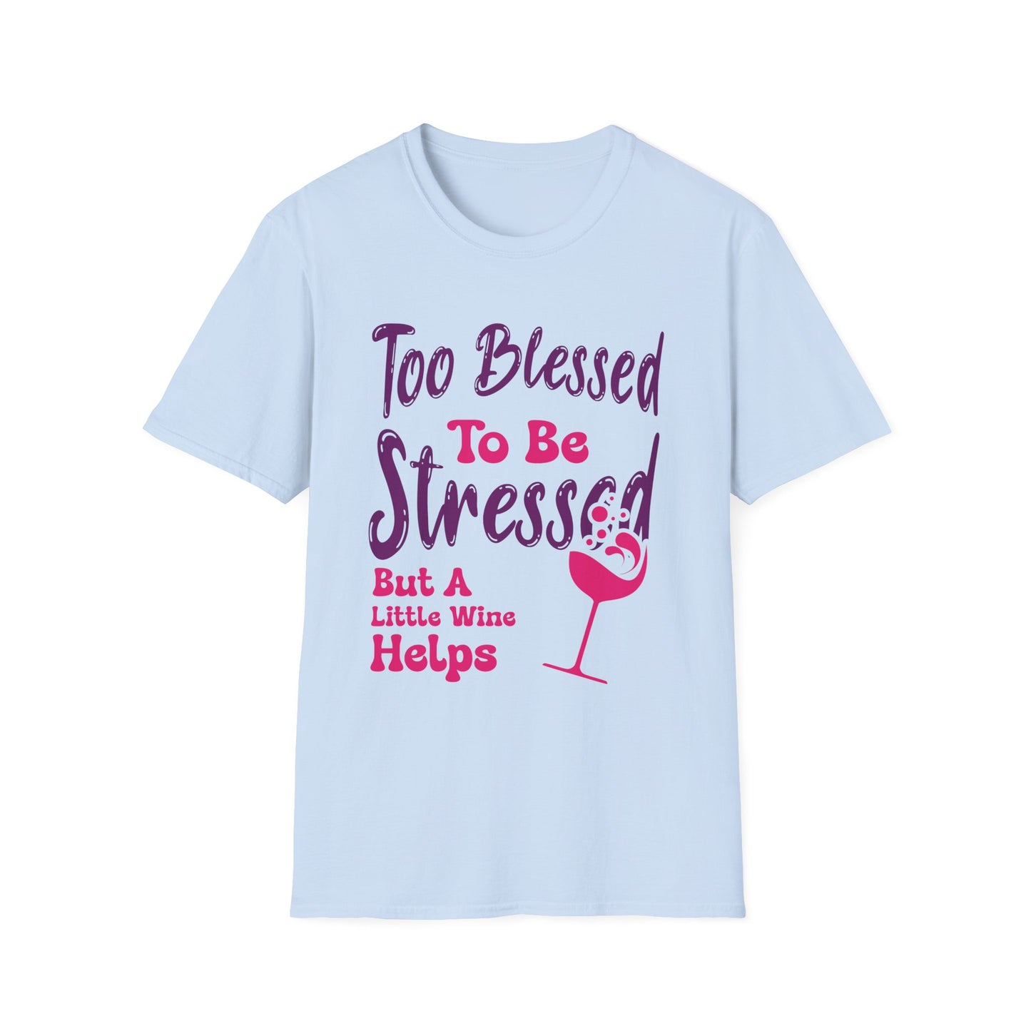 Light blue t-shirt with humorous text design on a white background