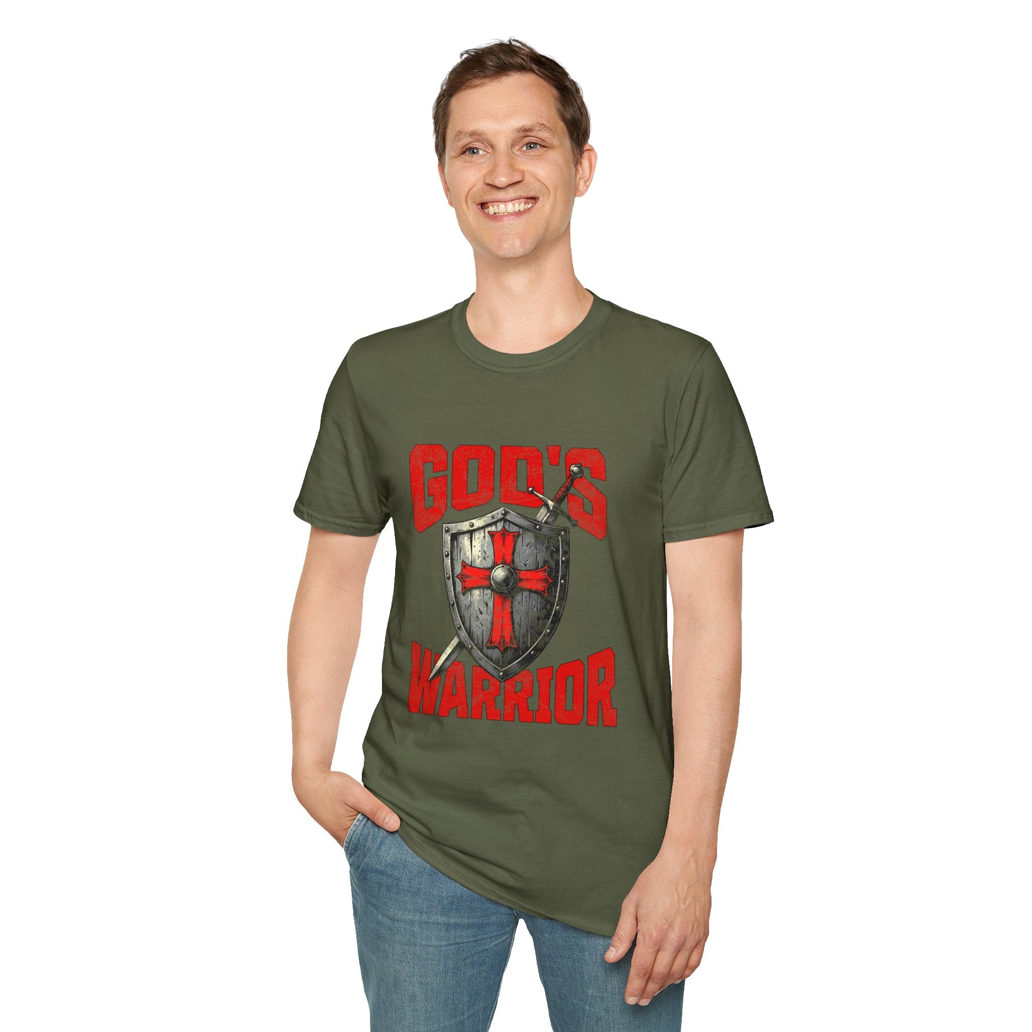 Gods Warrior Grunge Red Text-T-Shirt