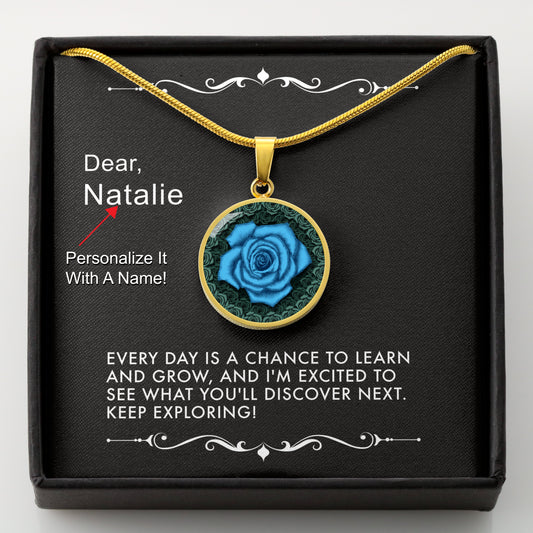 Explore and Grow -The Blue Rose Pendant Necklace
