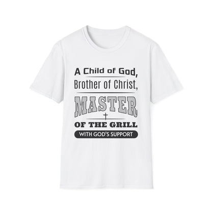 White t-shirt with black text on a white background