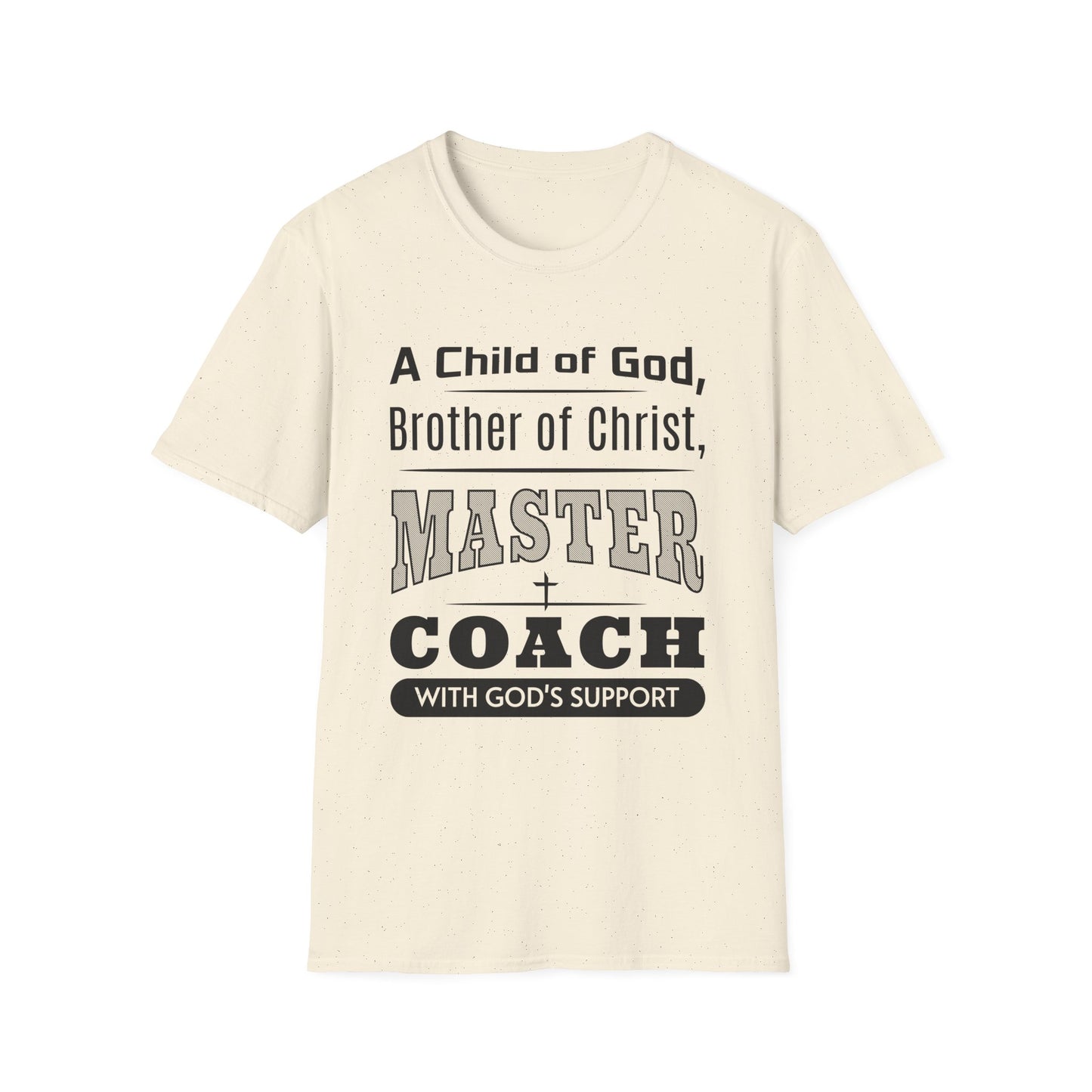 Beige t-shirt with motivational text design on a white background