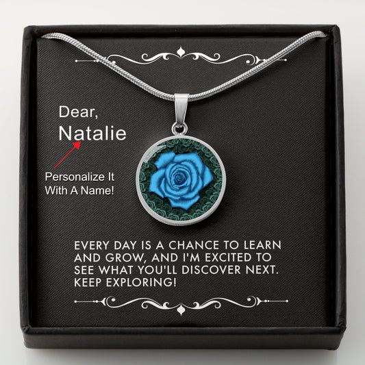 Explore and Grow -The Blue Rose Pendant Necklace