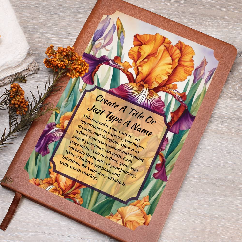 Journal with floral design and text on a wooden surface