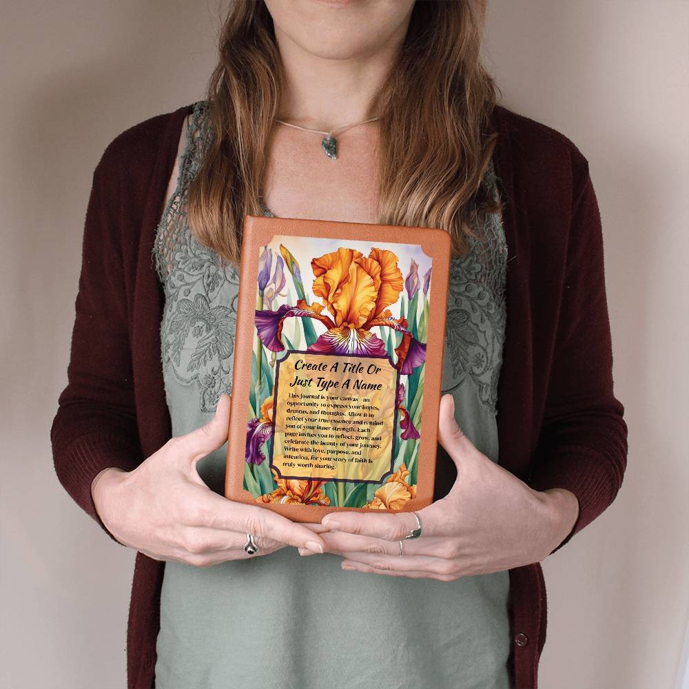 Person holding a decorative journal with a floral design and text.